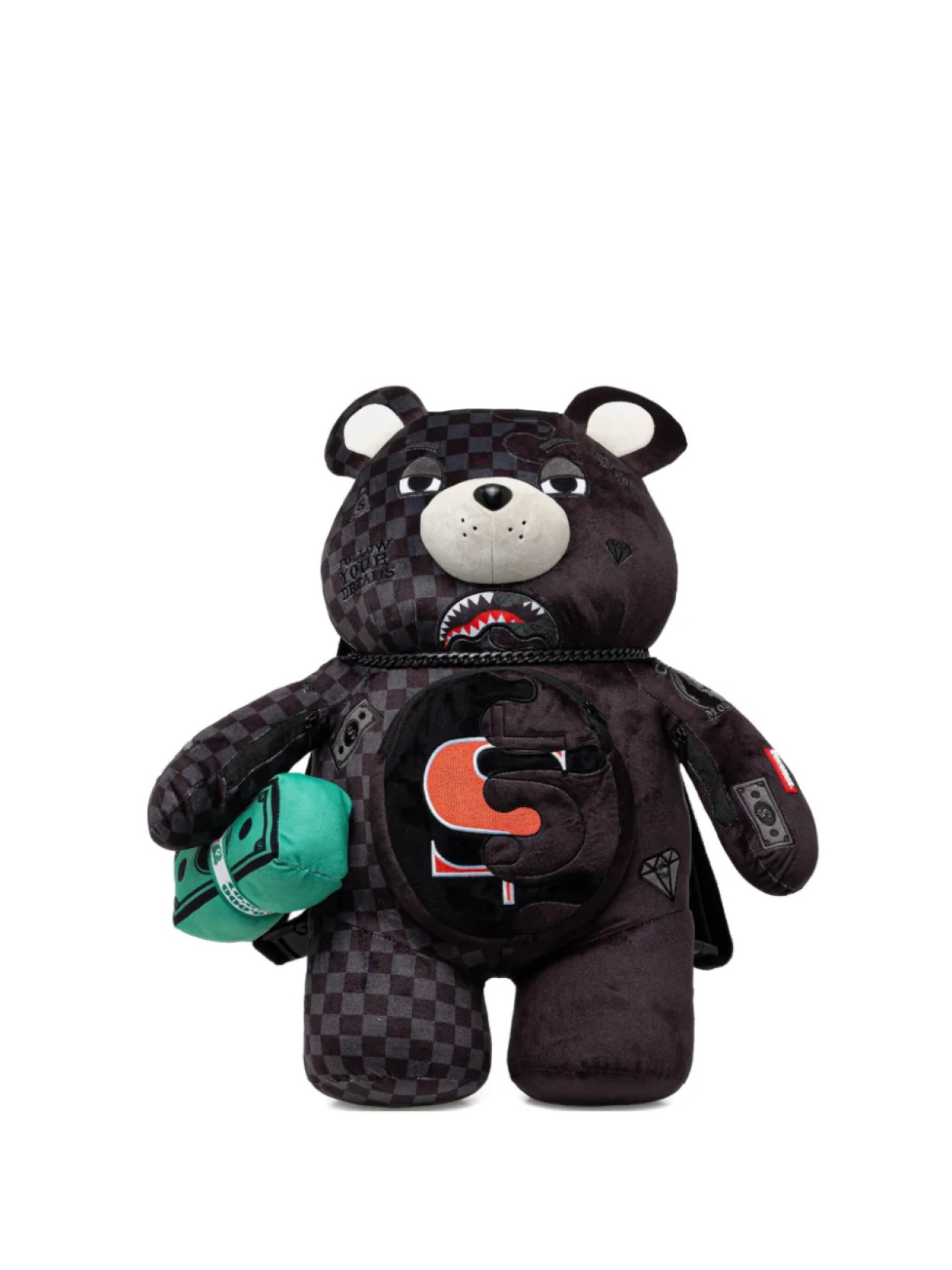 

Sprayground большой незаконченный рюкзак с рисунком в виде плюшевого мишки акулы в клетку, черный