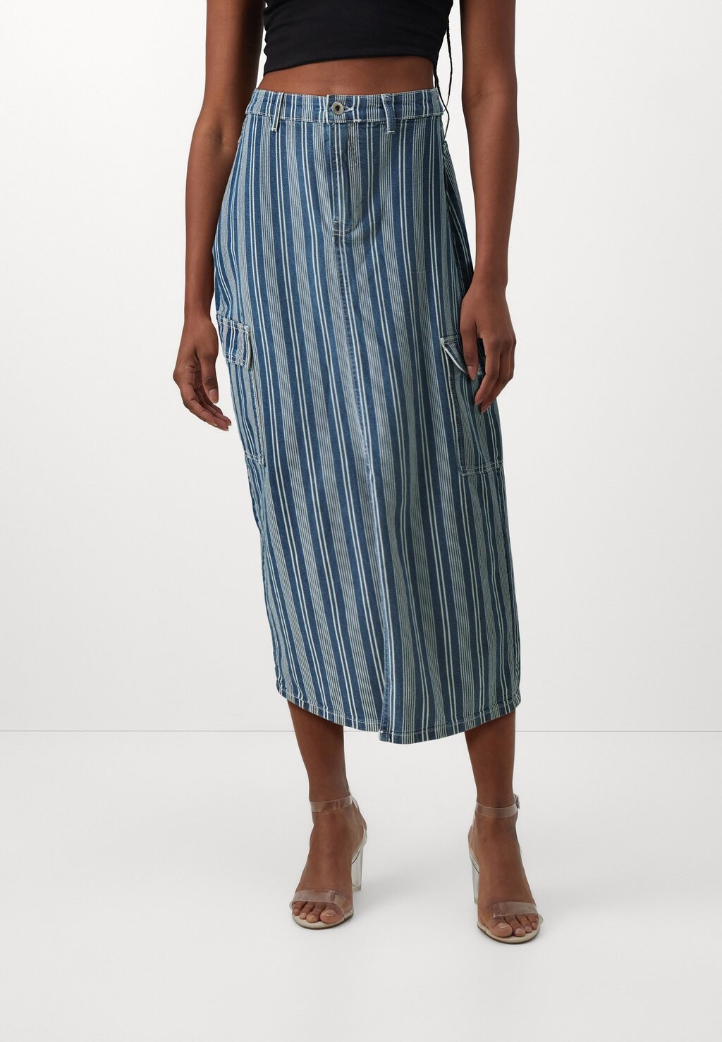 

Юбка макси PCJUBEL ANKLE CARGO SKIRT Pieces, цвет medium blue denim/white