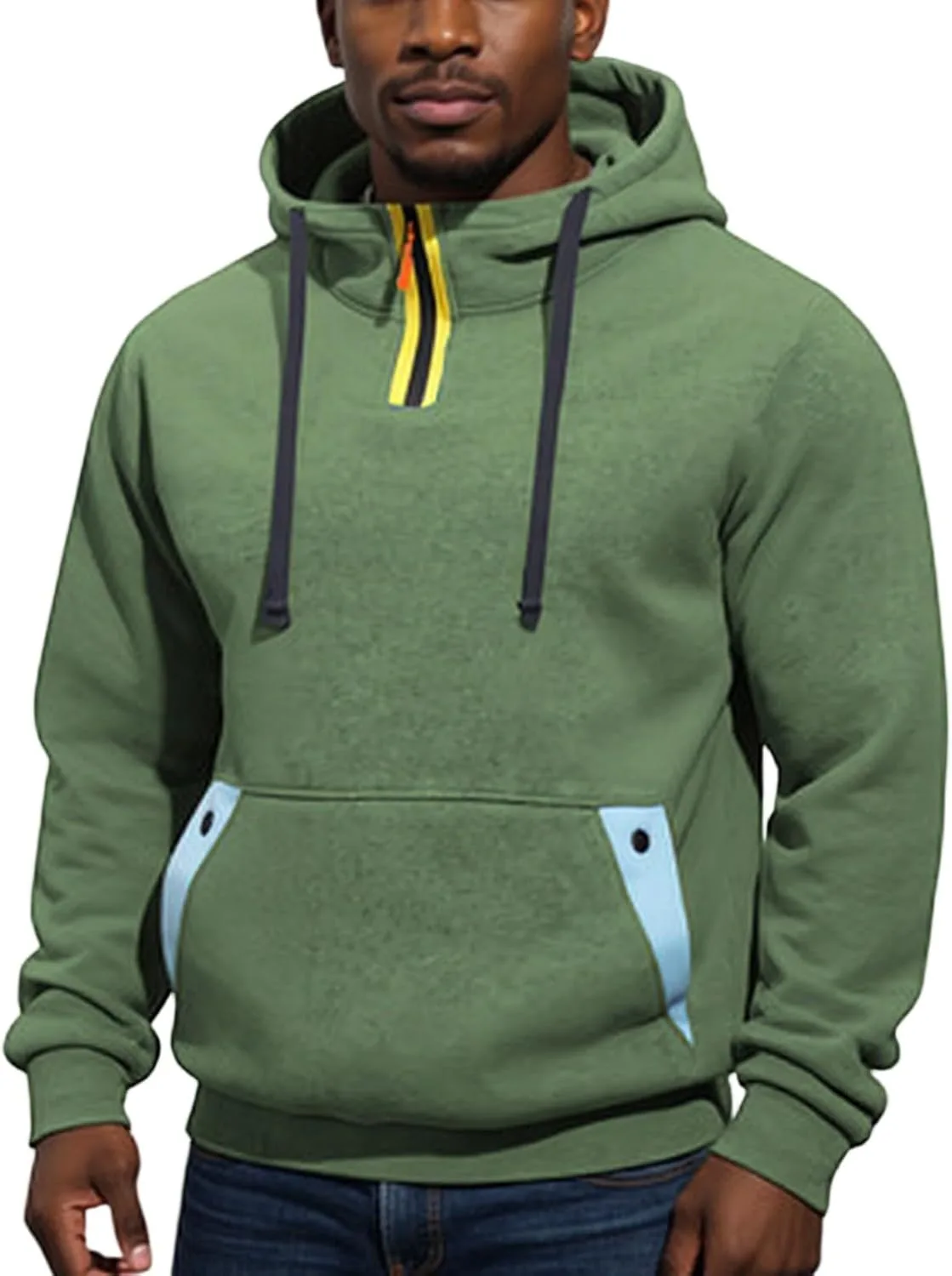 

Мужской худи с капюшоном на молнии 1/4, Slim Fit, с карманами JWNYJFB