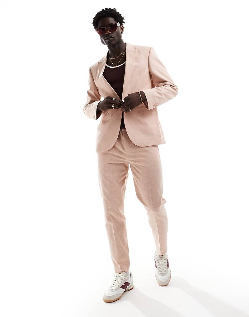 

ASOS DESIGN – розовые зауженные брюки из смесового льна