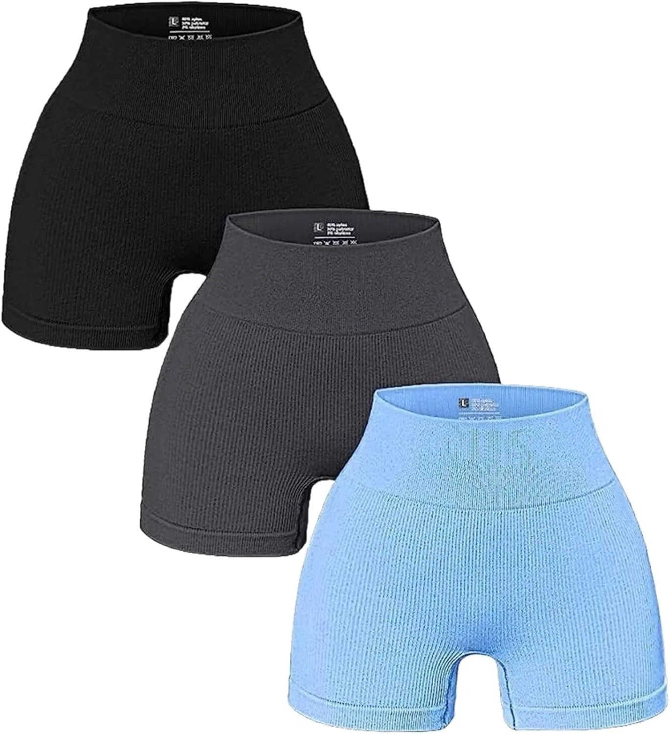 Комплект из 3 велосипедок для фитнеса, высокие, ribbed, Black/Gray/Blue