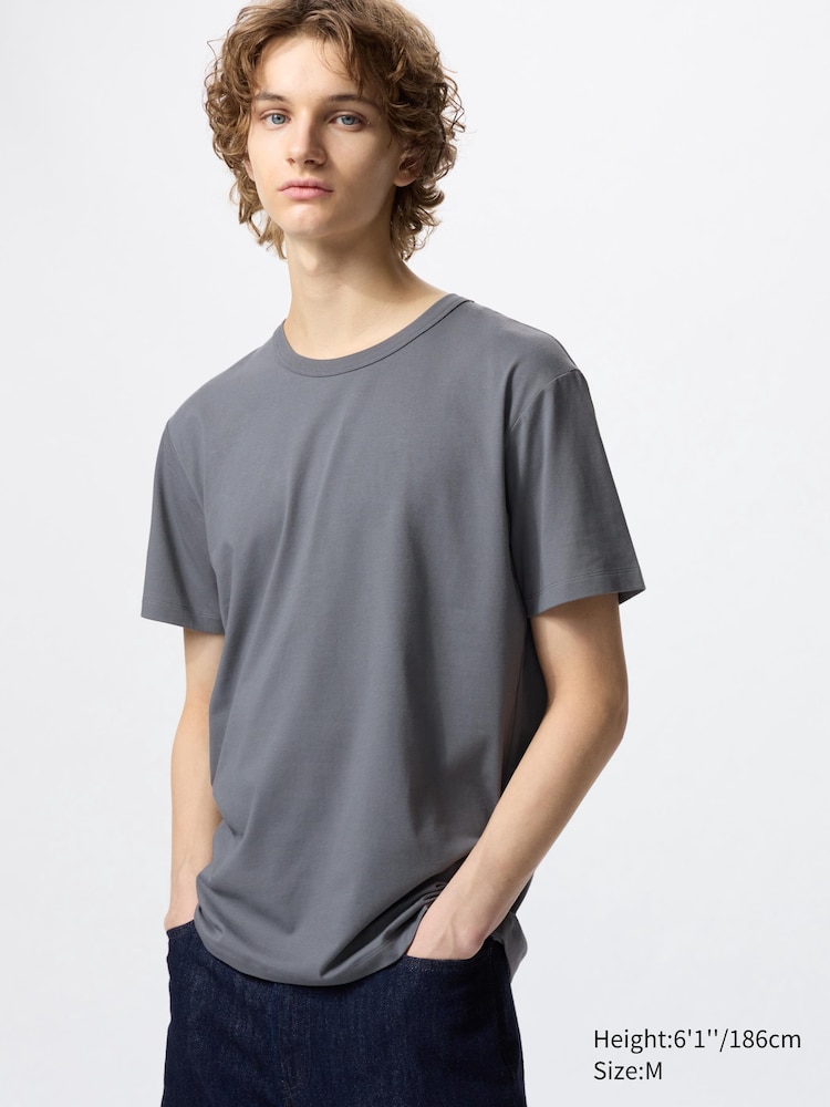 

Футболка airism из хлопка с круглым вырезом Uniqlo, цвет 07 серый