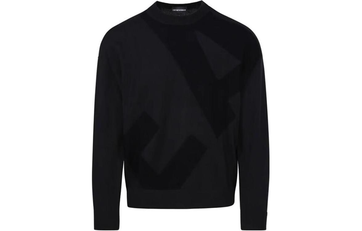

Интарсия вязаный логотип свитер из чистой шерсти EMPORIO ARMANI, черный