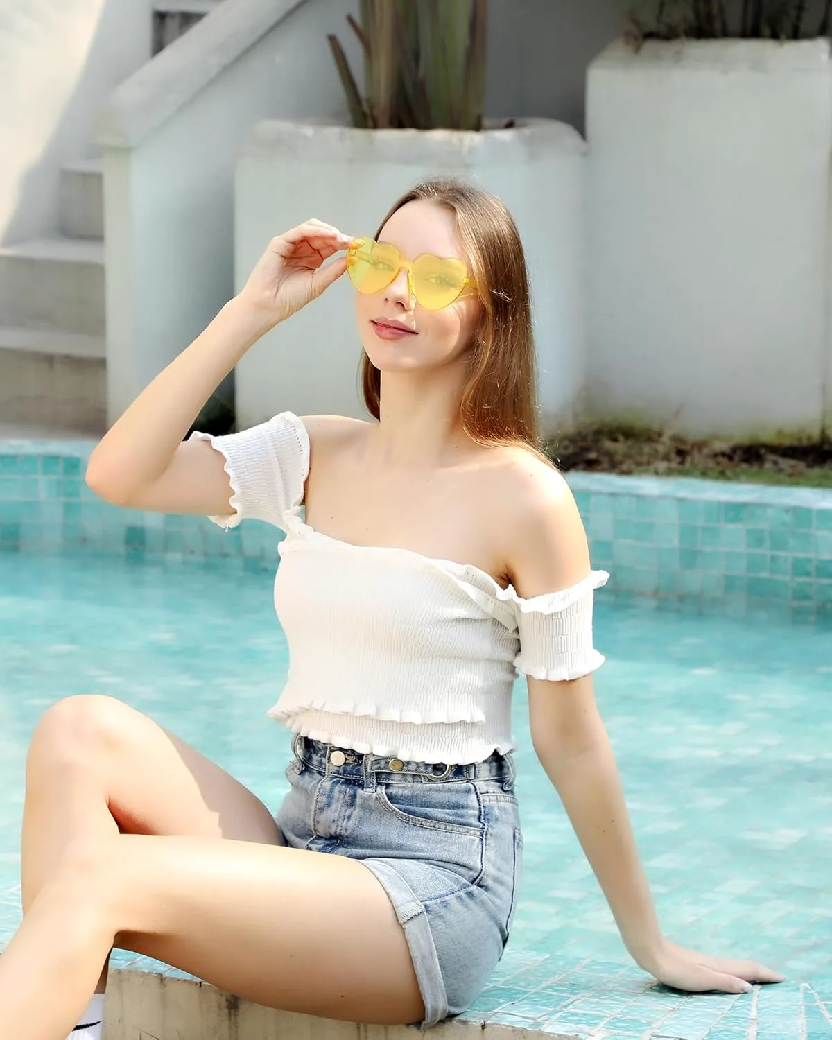 

14/16/18 пар солнцезащитных очков в форме сердца, конфетные цвета, без оправы, забавные очки в форме сердца для женщин, сувениры для вечеринок LYMOJOR, 16 Pack Yellow