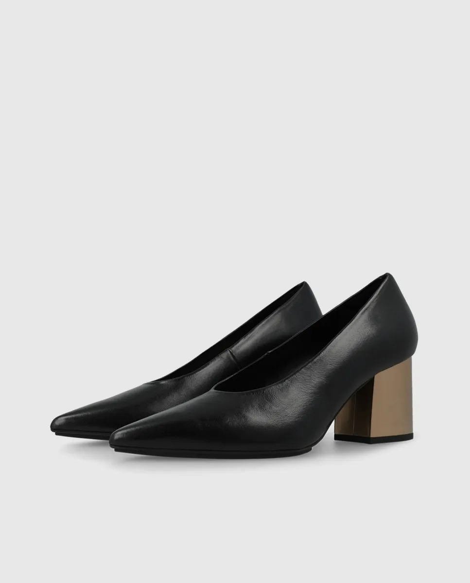 Женские туфли-лодочки из кожи с окрашенным каблуком Lodi, черный/серебряный — фото 3