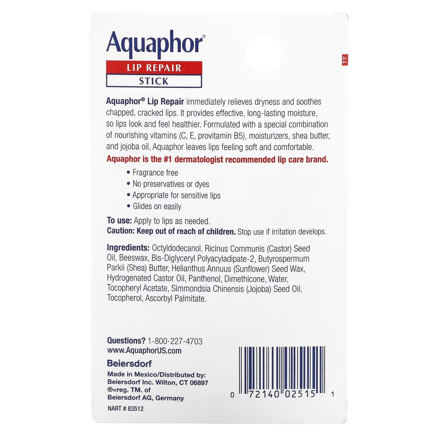 Aquaphor Lip Repair Stick Мгновенное облегчение без запаха, 1 стик, 0,17 унции (4,8 г) — фото 3