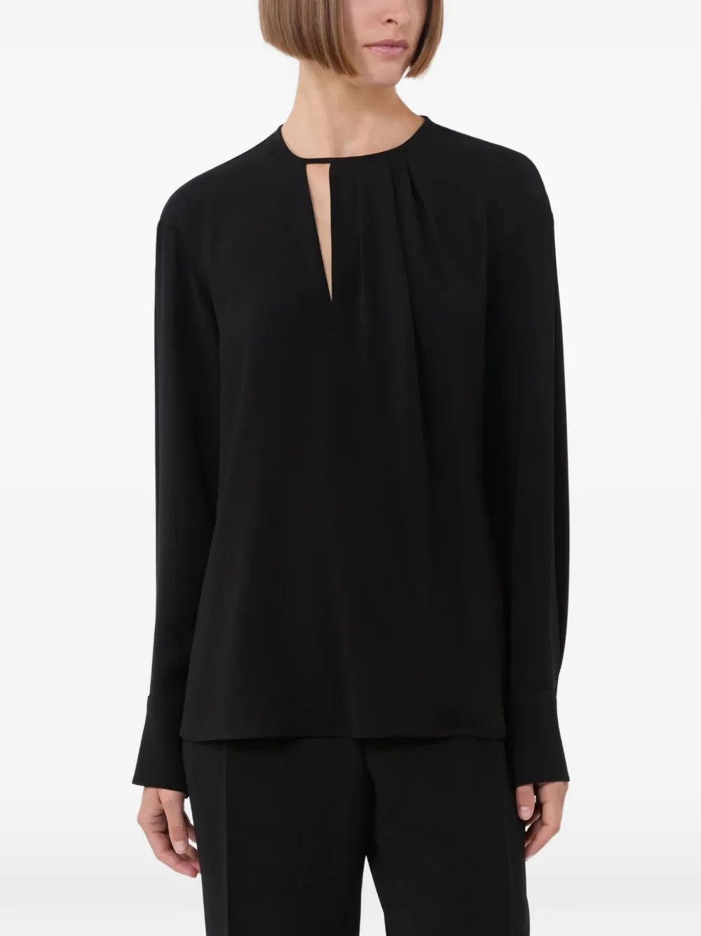 Плиссированная блузка с вырезом-каплей Max Mara, черный — фото 3
