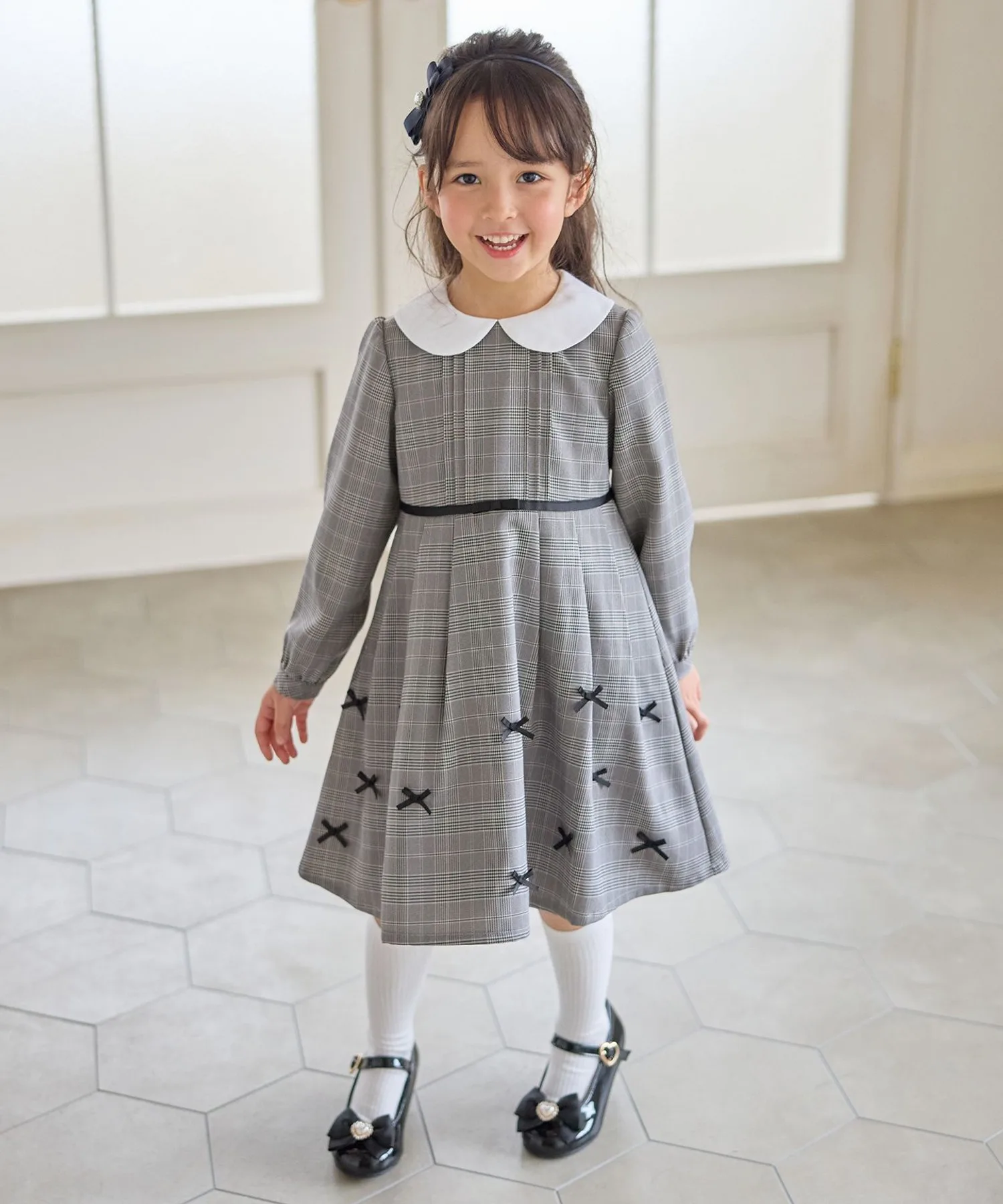Детское платье с воротником и лентами ANY KIDS OPFKLS0095 серое — фото 3