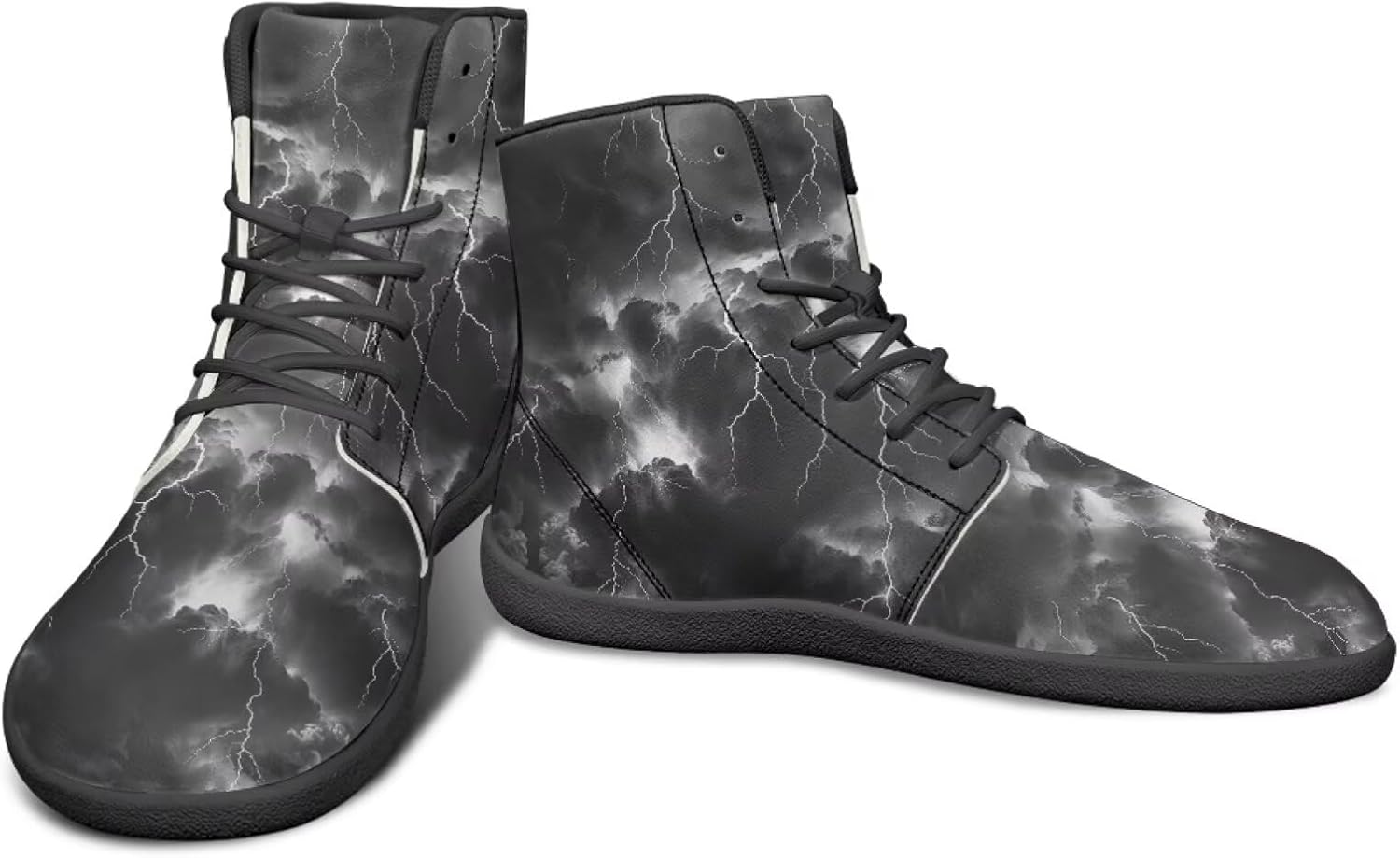 

Высокие кроссовки с узором молнии и огня, босоножки с нулевым перепадом, кожаные кроссовки для бега, заземляющие обувь для мужчин Watdotory, Dark Cloud Lightning Print