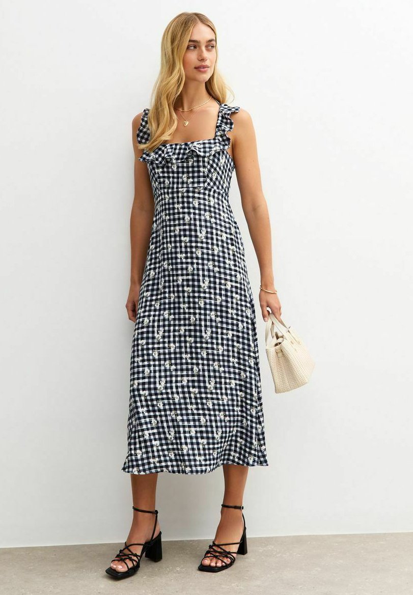 

Повседневное платье GINGHAM CHECK FLORAL PRINT MIDI New Look, синий