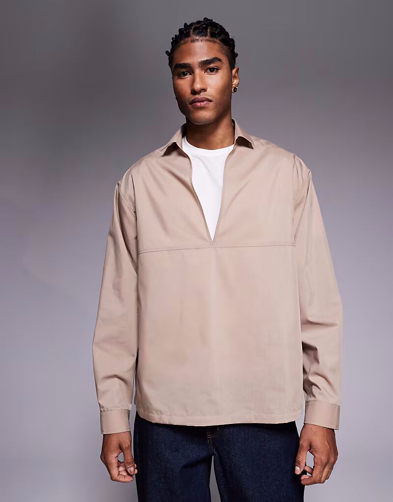 

Рубашка свободного кроя из поплина бежевого цвета Asos Design