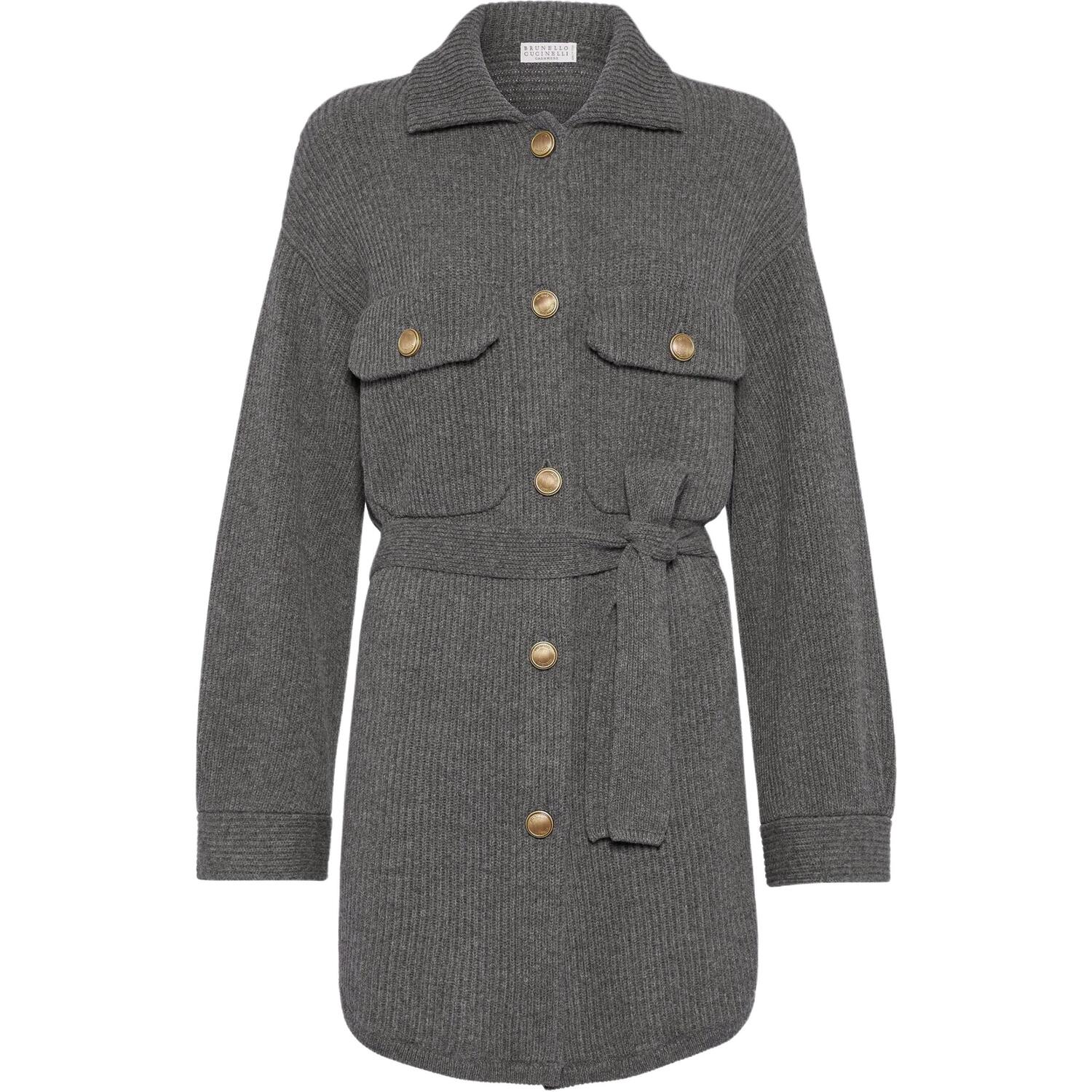 

Кардиган с длинным рукавом, рельефной вязкой и поясом Brunello Cucinelli, серый