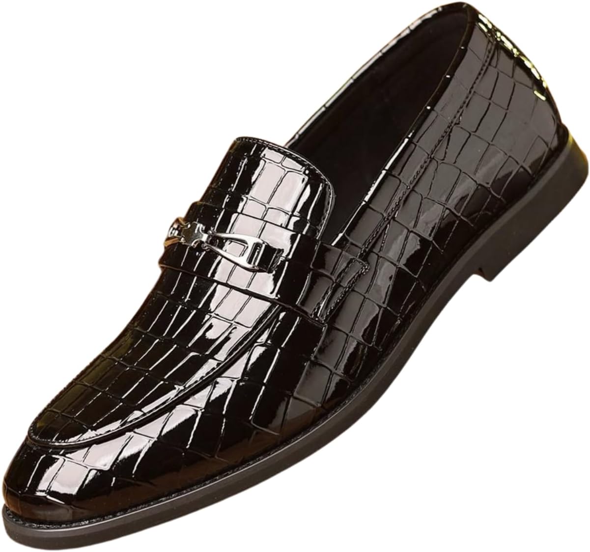 

Мужские лоферы Santimon с тиснением под крокодила, без застежки, деловые повседневные туфли с металлической пряжкой, лаковые мокасины, черный