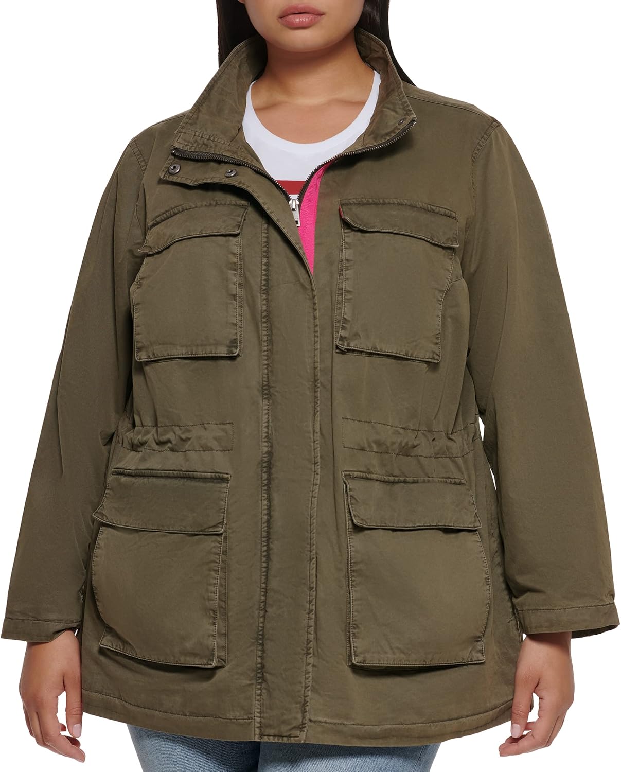 

Levi's Женская хлопковая куртка военного стиля с четырьмя карманами, Olive/Pink