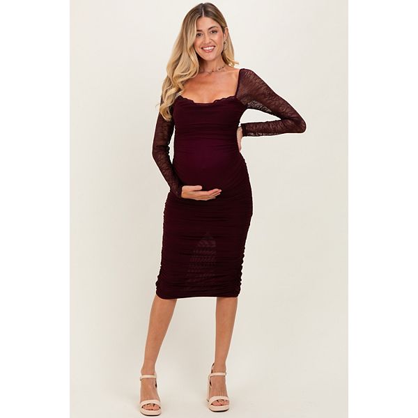 

Платье миди с кружевными рукавами и сборками для беременных Pinkblush