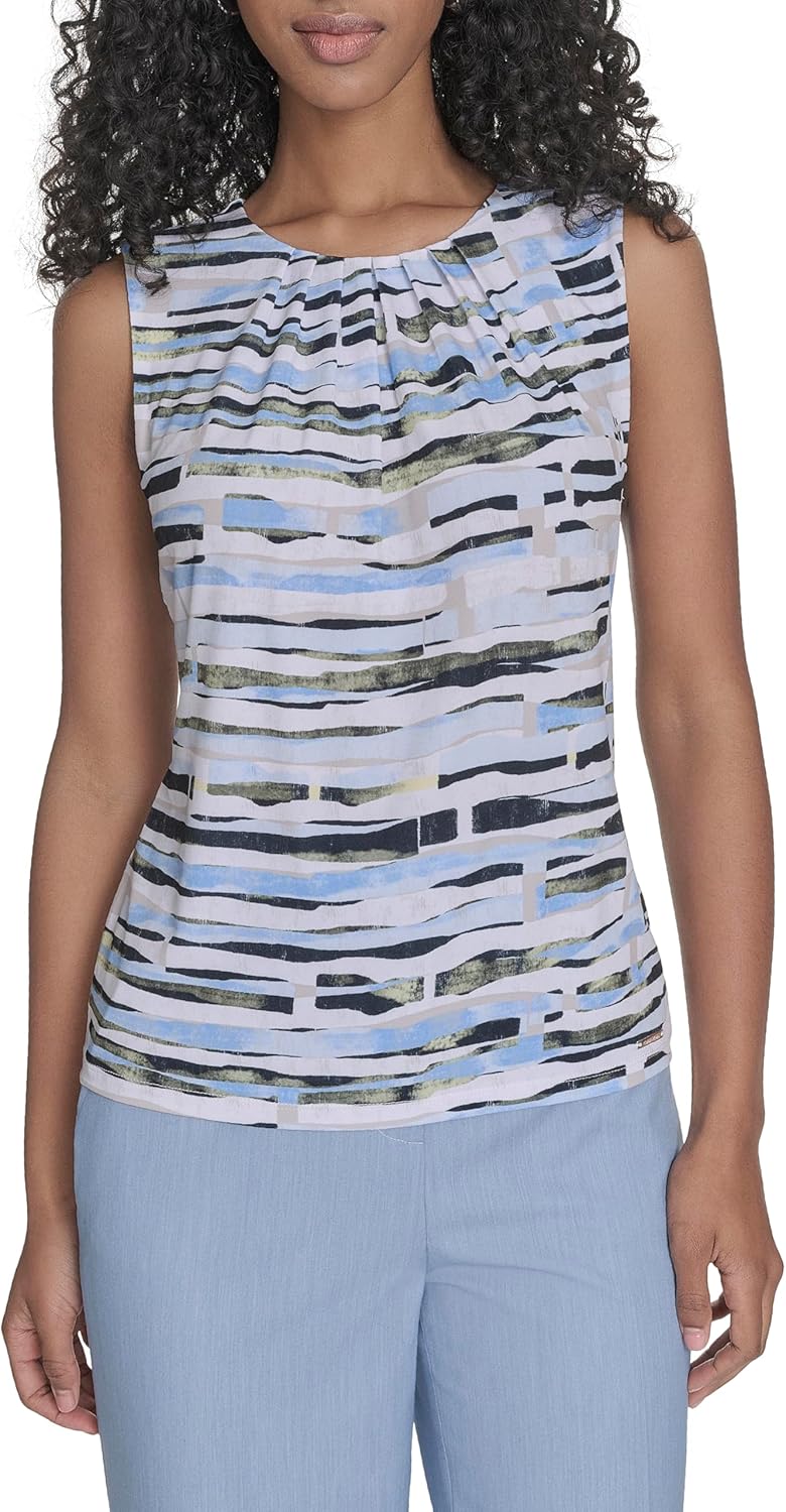 

Женская блузка без рукавов Calvin Klein с высоким воротом, Light Sky Multi