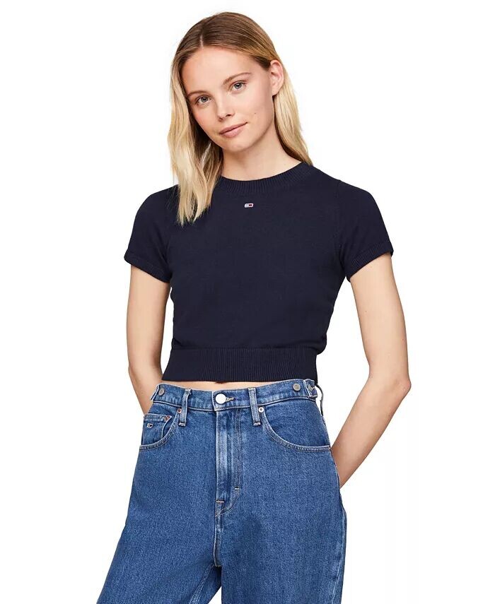 

Женский укороченный свитер с короткими рукавами Tommy Jeans, синий