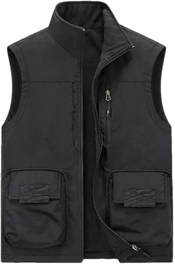 Мужской утепленный жилет Casual Outdoor с двусторонним ношением, отложным воротником и молнией Generic, черный