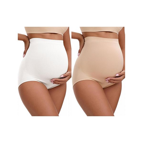 

2 упаковки женских высоких трусов для беременных с эффектом подтяжки бедер бесшовные комфортные Inspire Chic, Beige White