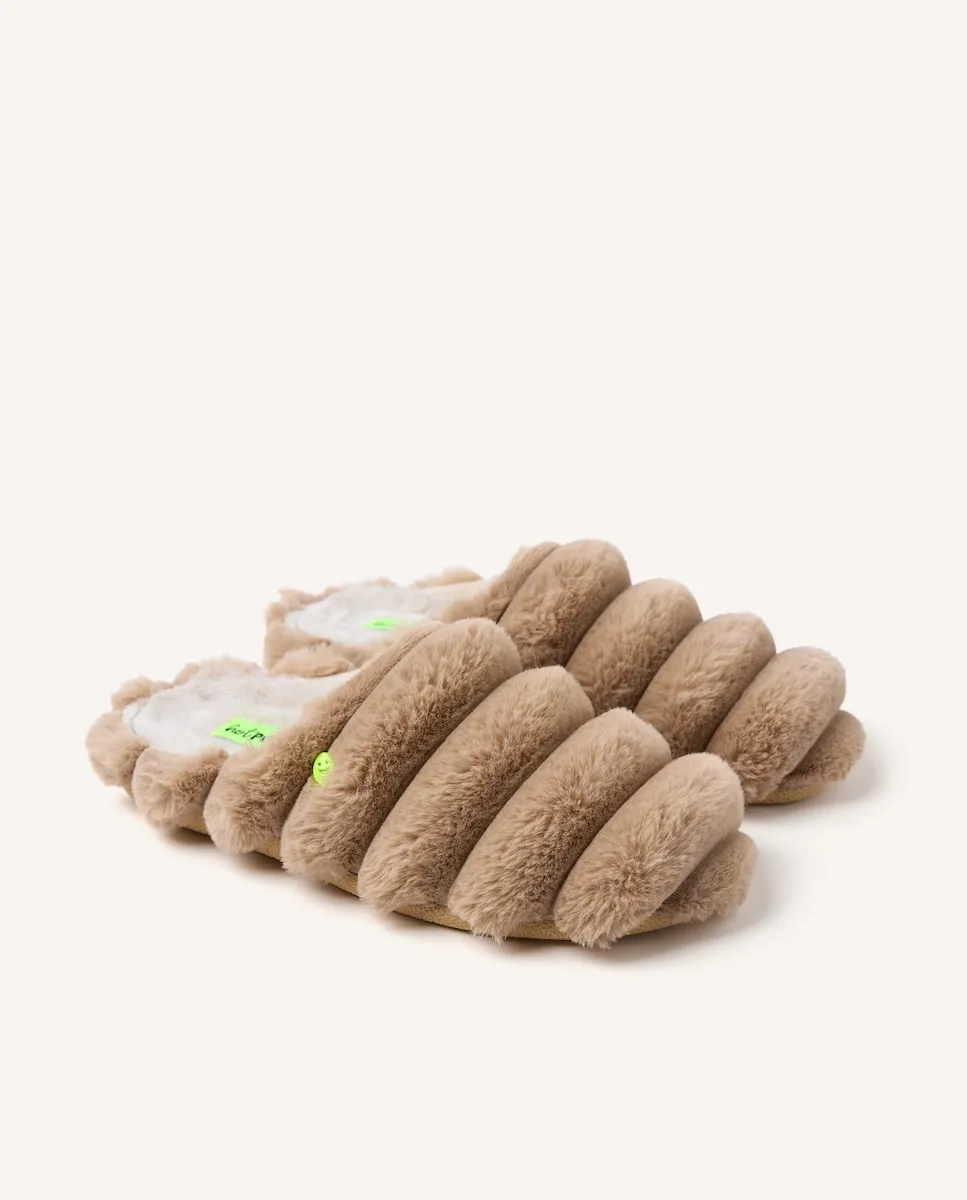 Женские домашние открытые тапочки с мехом, с мягкой съемной стелькой Hot Potatoes, бежевый — фото 2