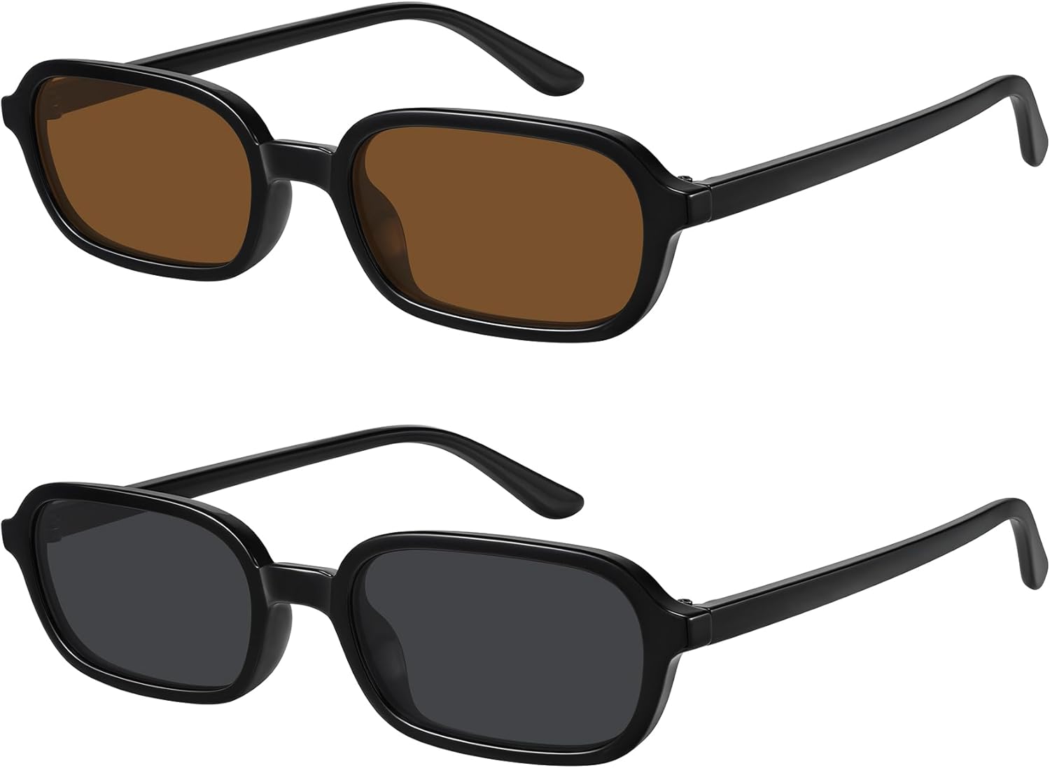 

Солнцезащитные очки WOWSUN в стиле ретро, ​​прямоугольные, женские, маленькие, модные, в стиле 90-х, защита от УФ-излучения UV400, 2 Pack: Bright Black Frame Grey Lens+ Bright Black Frame Brown Lens