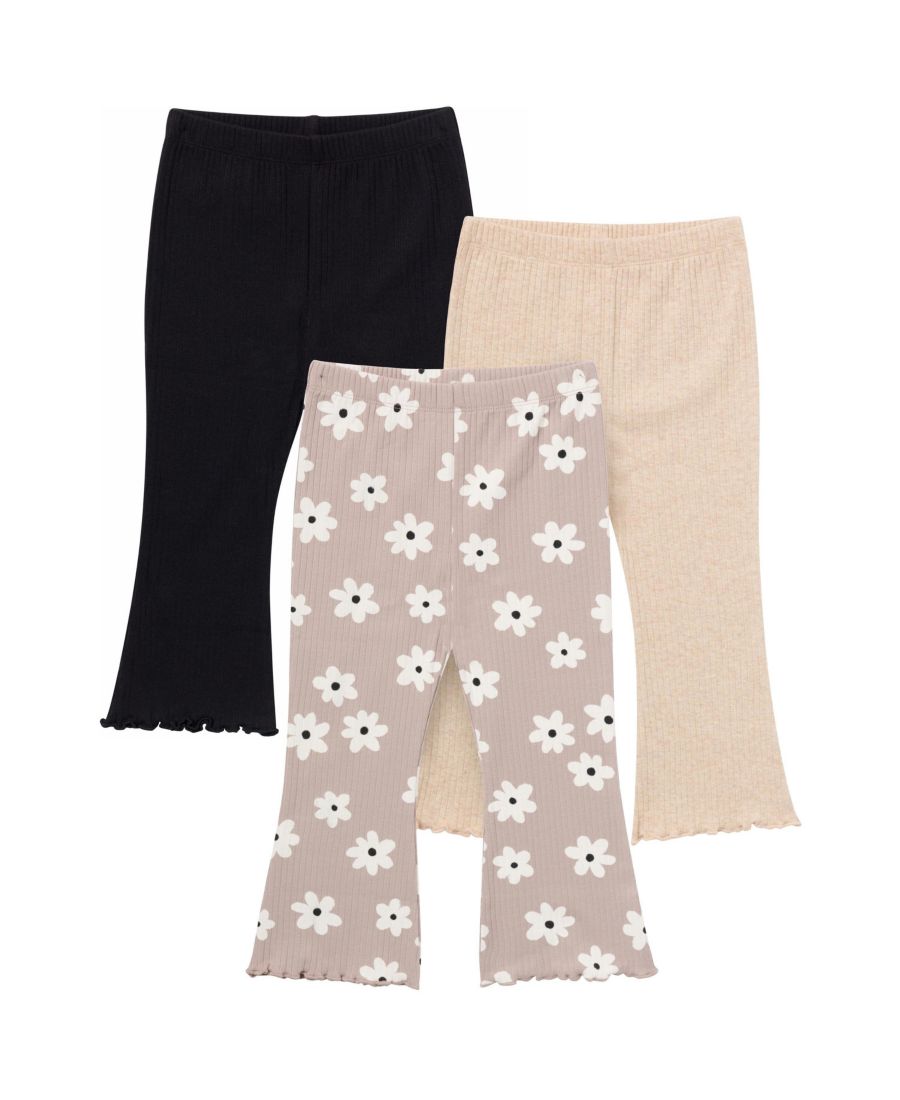 

Набор из 3 пар детских комбинезонов для девочек с текстурированным расклешенным верхом Gerber, Brown flowers