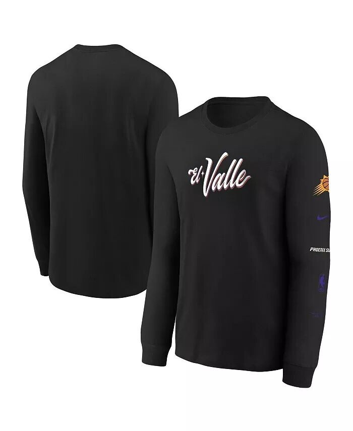 

Черная потертая футболка с длинным рукавом Big Boys Phoenix Suns 2023/24 City Edition Max90 Nike, черный