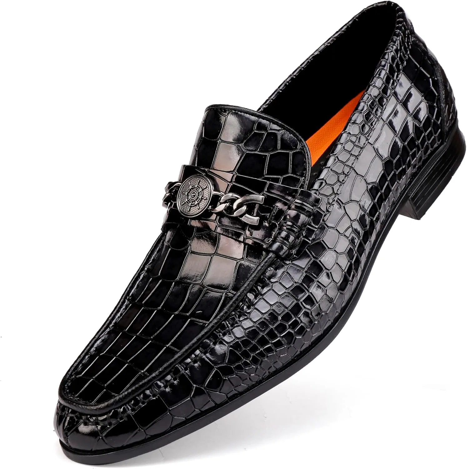 Лоферы с крокодиловым принтом, кожаные, Black