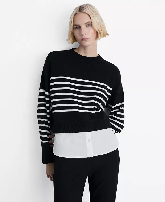 

Женский комбинированный вязаный свитер MANGO, черный