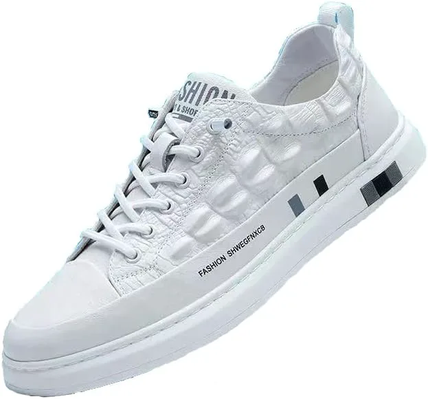 

Мужские кроссовки Boxpopla из веганской кожи с эластичной шнуровкой, повседневные, низкие, с крокодиловым тиснением, дышащие, модные, для прогулок и спорта, белый