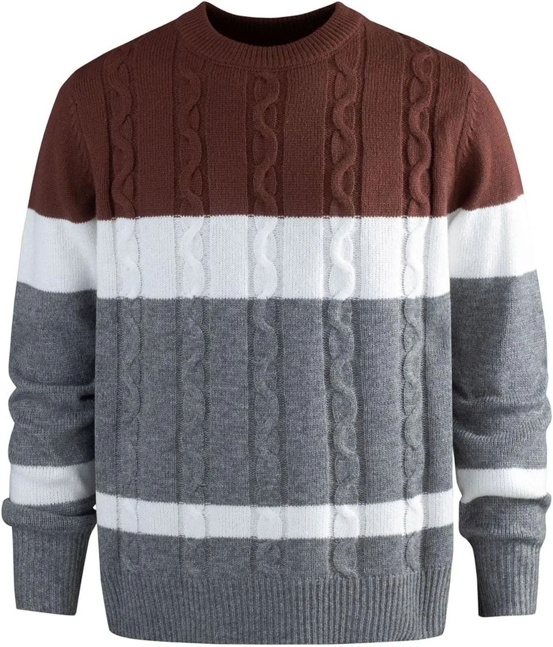 

Мужской свитер с длинным рукавом и круглым вырезом, цветной блок, Slim Fit