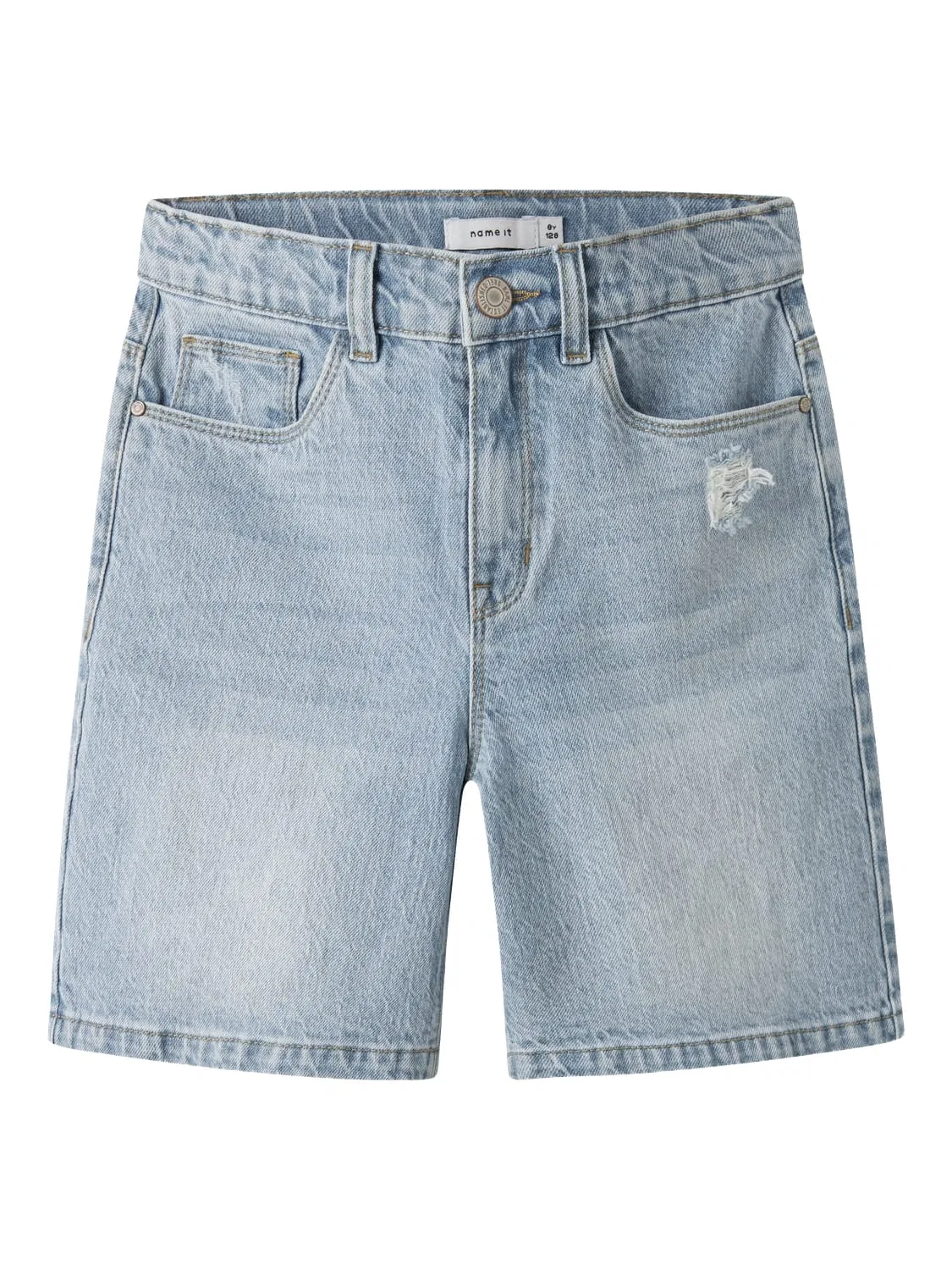 Шорты джинсовые с высокой талией, Name it, light blue bleached denim