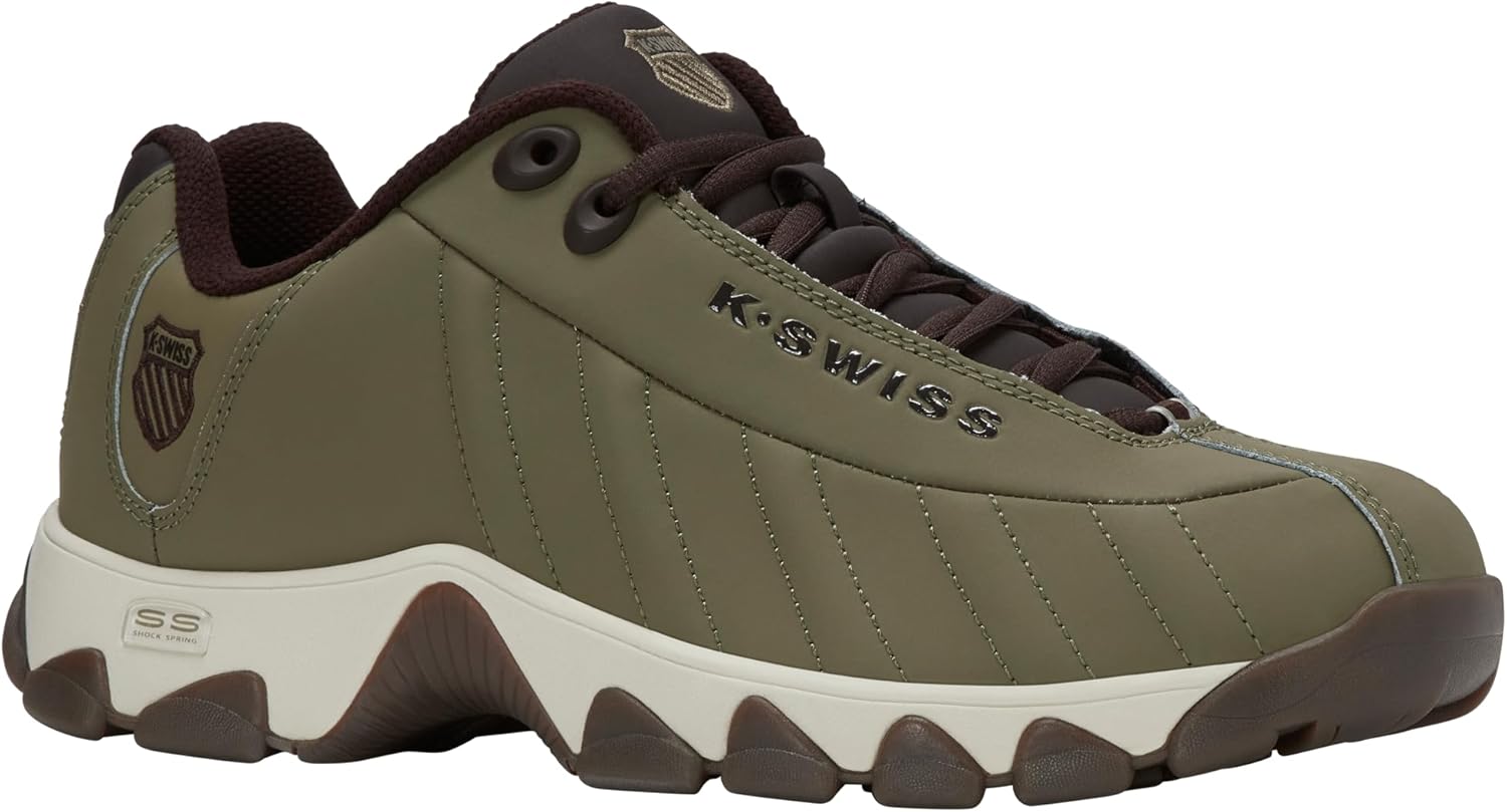 Мужские кроссовки K-Swiss ST329 CMF, широкие теннисные кроссовки для мужчин, прогулочная обувь с кожаным верхом, черный/серый/оливковый/светло-серый — фото 2