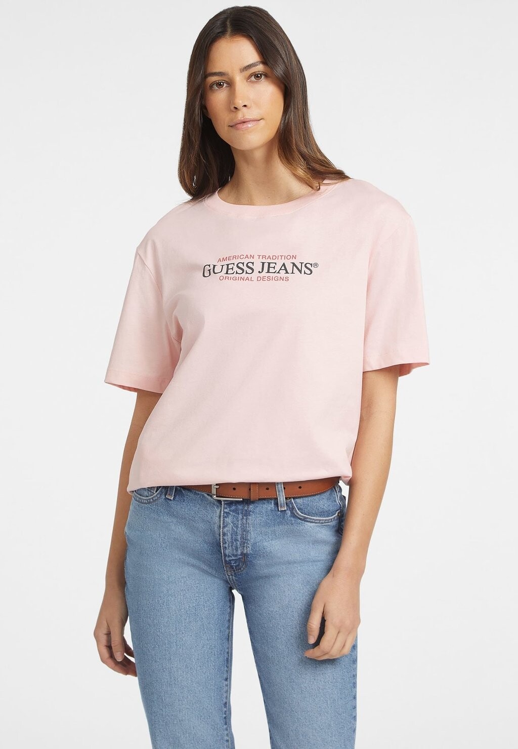 

Принт на футболке SS CN OS AMERICAN TR TEE Guess Jeans, розовый