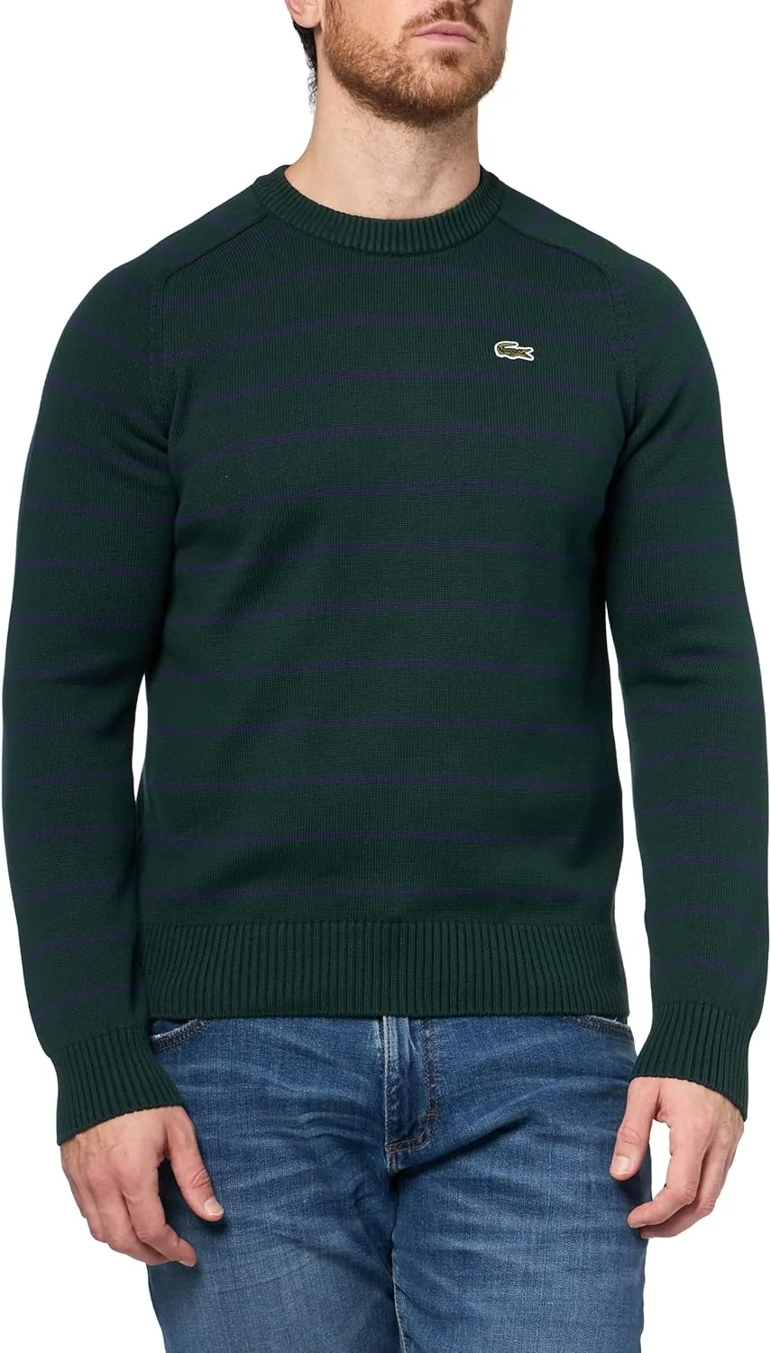 Свитер Lacoste мужской, вязаный, с круглым вырезом, полосатый, синий