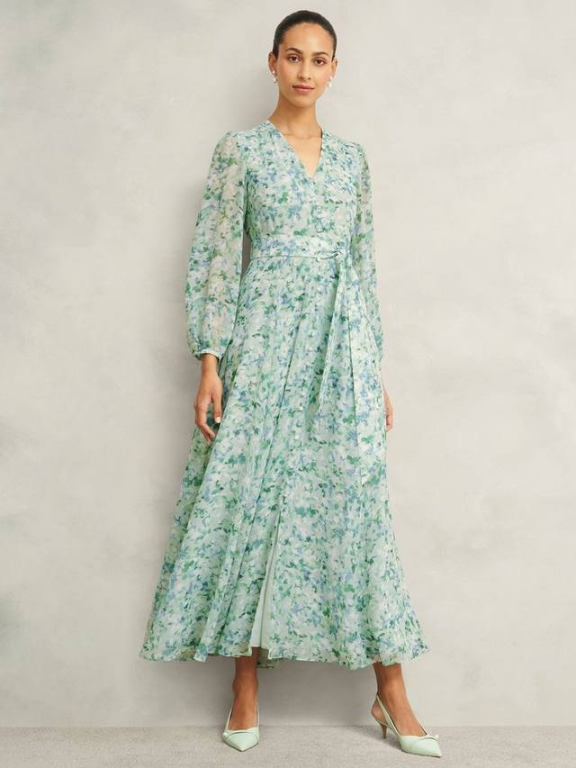 

Акварельное платье макси от теи Hobbs, цвет Sage Green