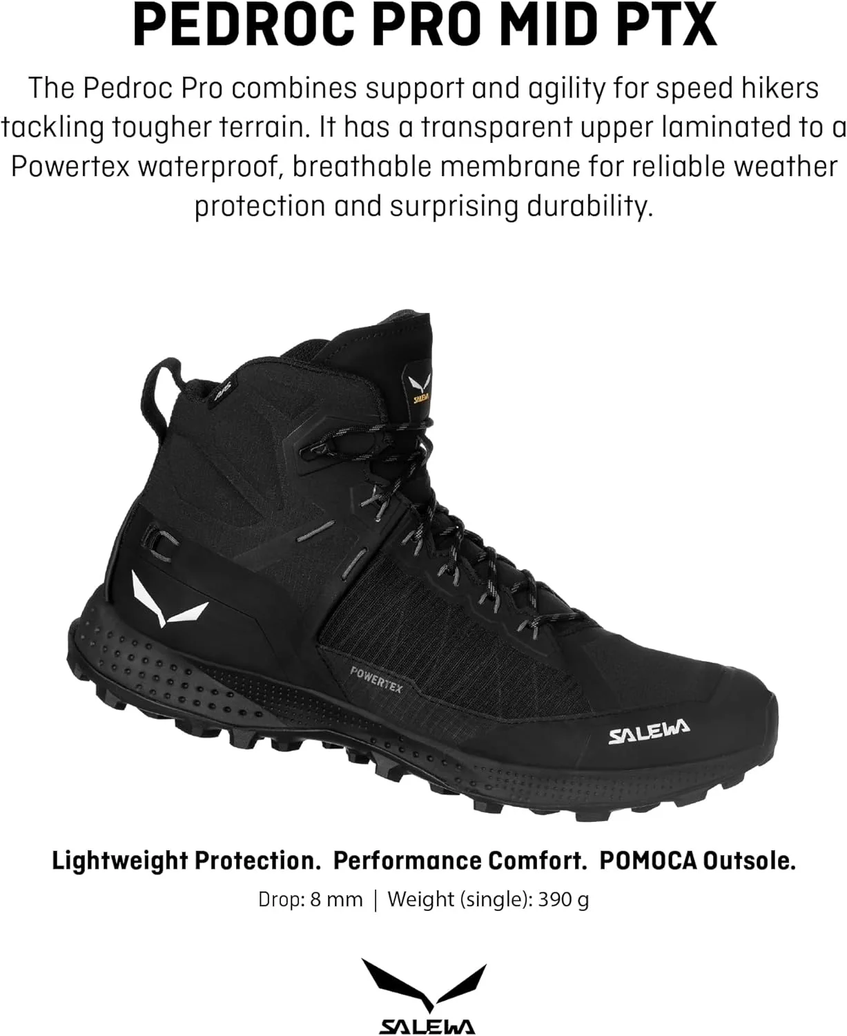 Мужские трекинговые и походные ботинки Salewa Pedroc Pro Powertex водонепроницаемые, черный — фото 3