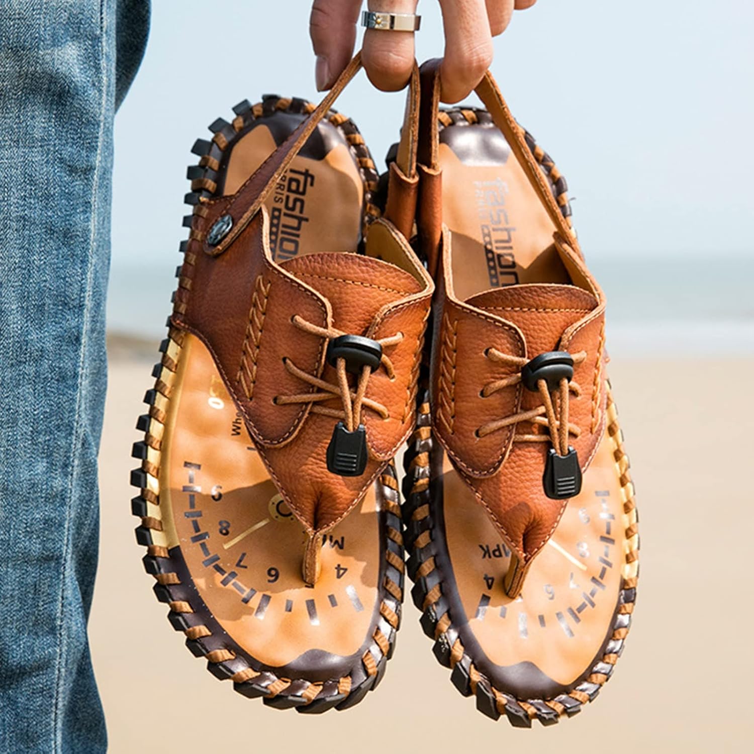 

Сандалии, новые летние пляжные нескользящие шлепанцы, с толстой подошвой, быстрая сушка, мужские сандалии с открытым носком из регулируемой кожи для улицы, летние сандалии и тапочки (Цвет: светло-коричневый) Ccmom