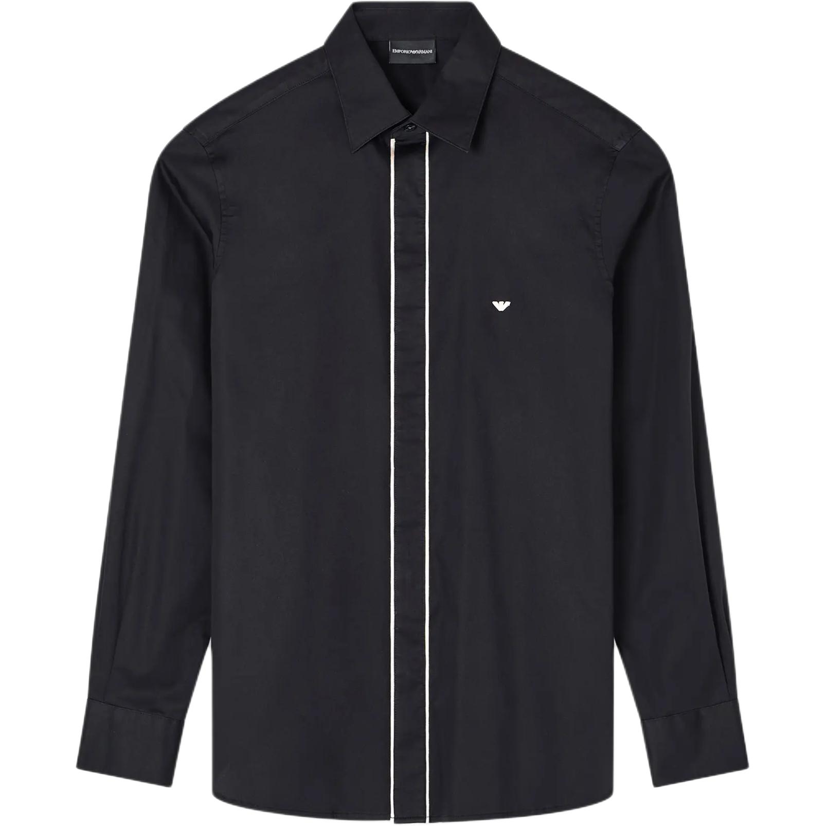 

Рубашка из пима-хлопка с отделкой контрастной строчкой EMPORIO ARMANI, черный