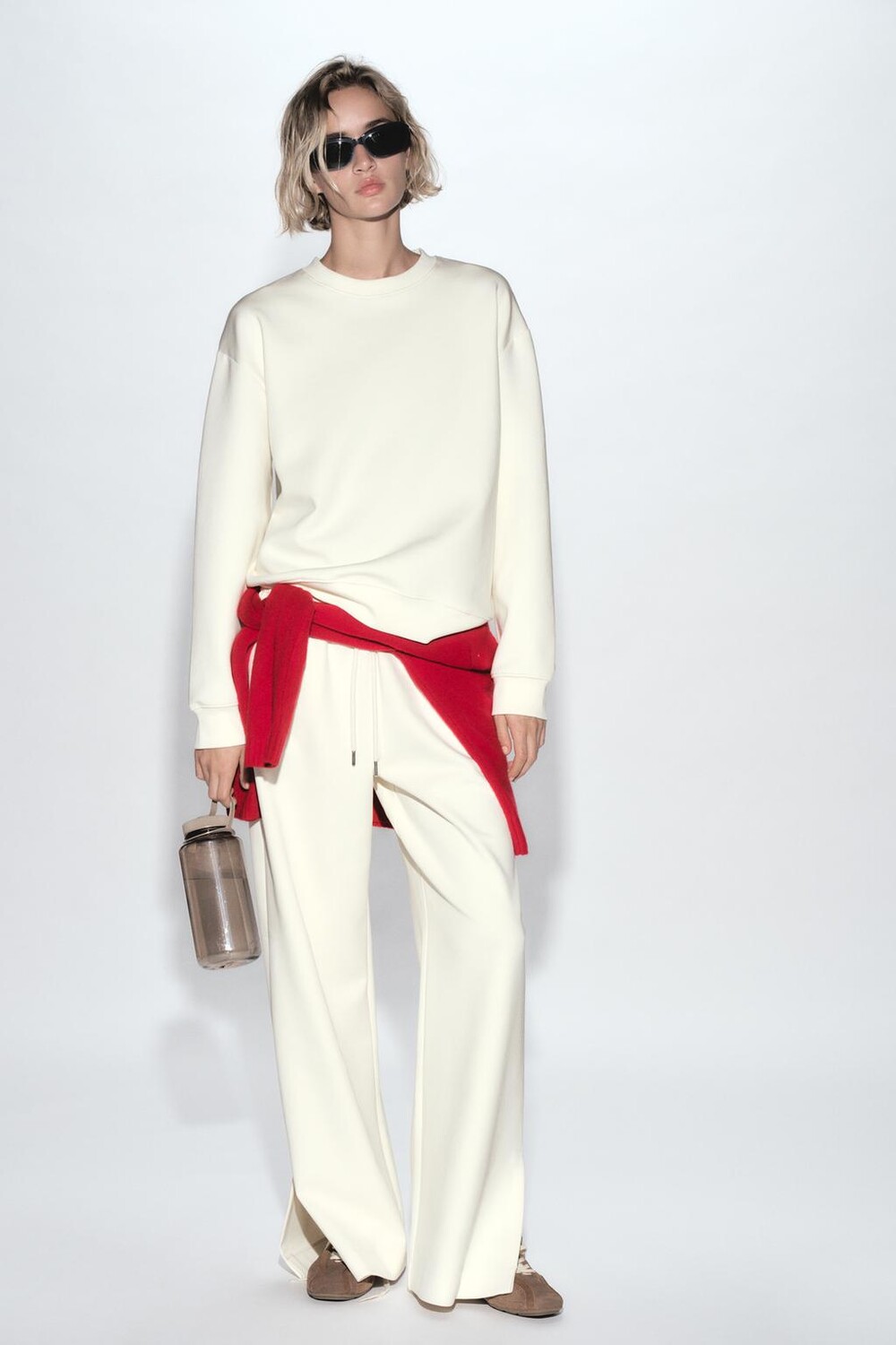 

Брюки из интерлока с шлицами ZARA, экрю