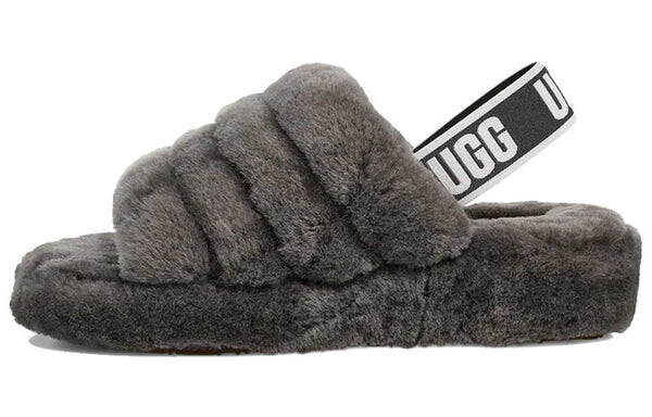 Сандалии пушистые да слайд толстая подошва тапочки Ugg, серый — фото 2