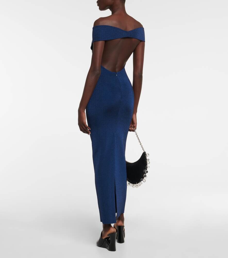 Платье с открытыми плечами из смесовой шерсти с люрексом® ALAÏA, синий — фото 3