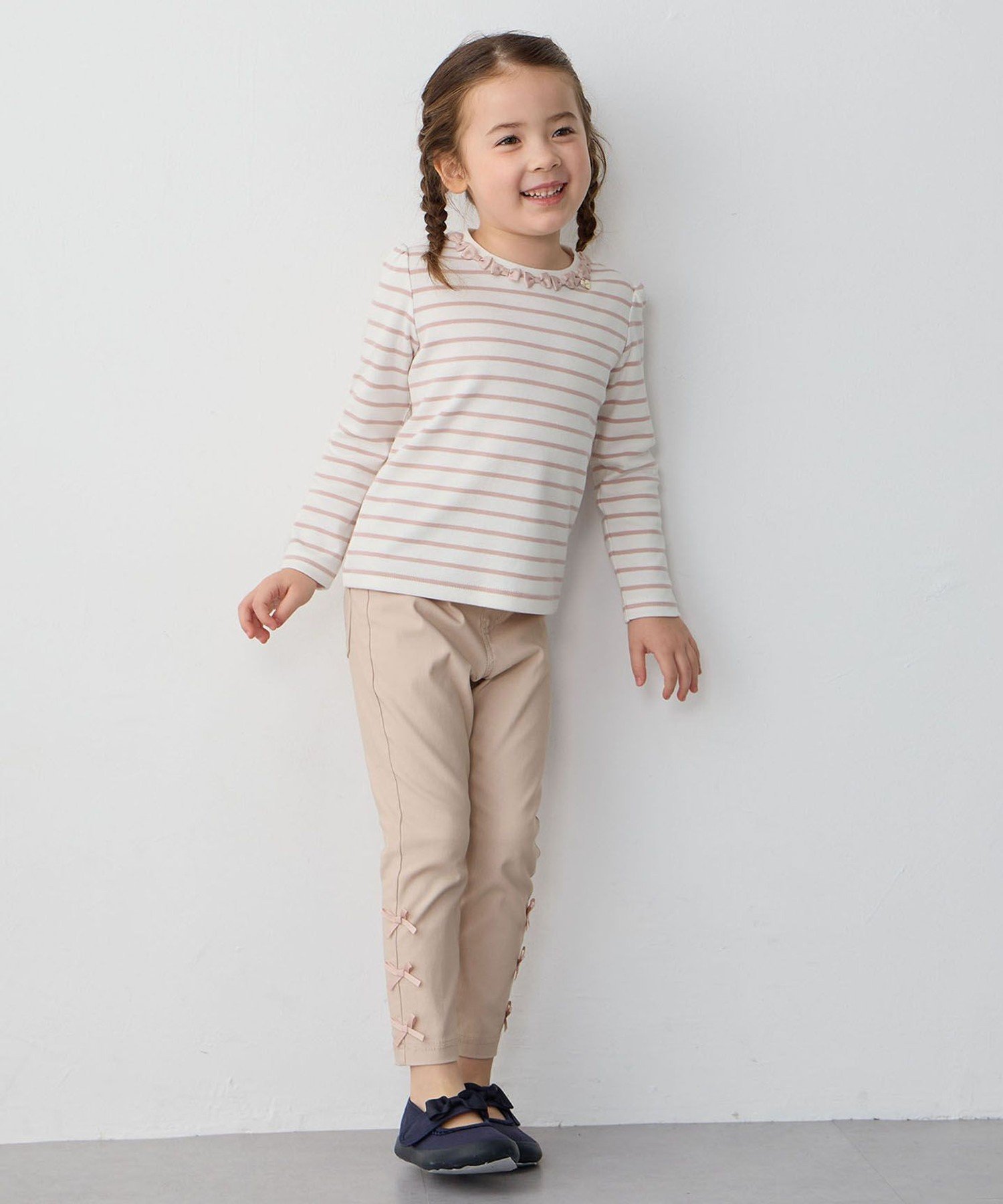 Футболка с длинными рукавами и окантовкой из лент* Any Kids, Pink x Ecru [112] — фото 2