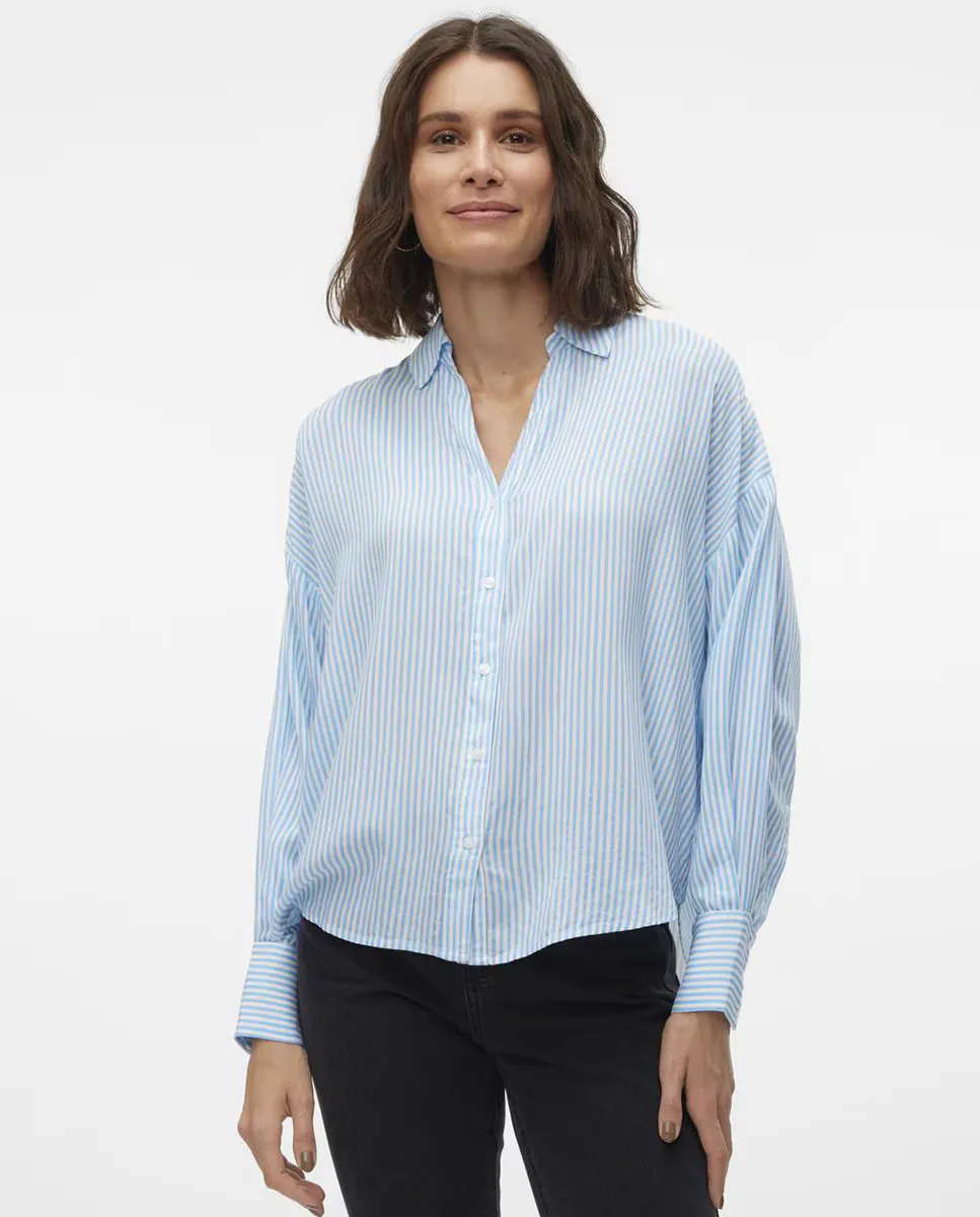

Женская рубашка оверсайз с длинными рукавами Vero Moda, синий