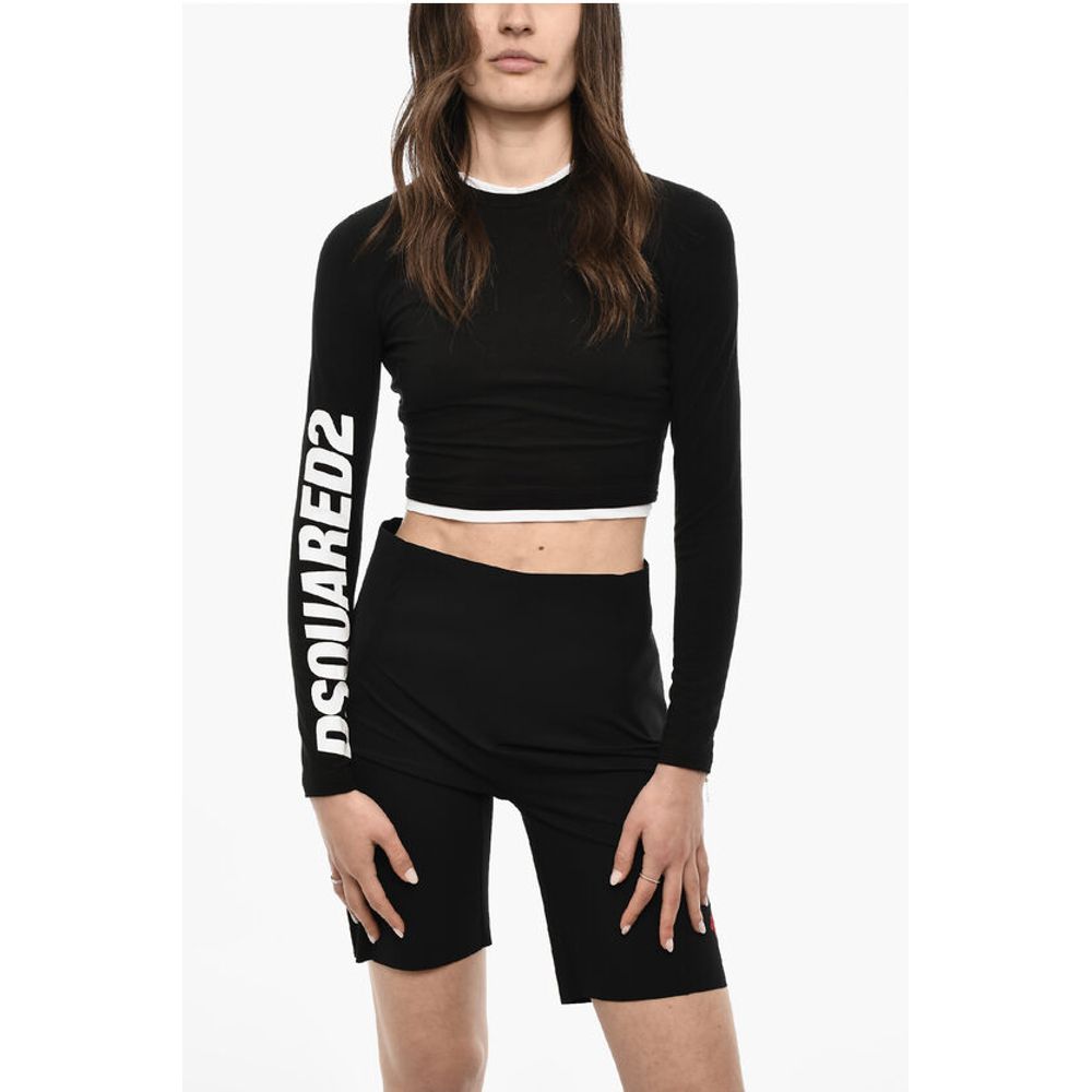 

UNDERWEAR Укороченный пижамный топ с длинными рукавами и принтом логотипа Dsquared2, Black