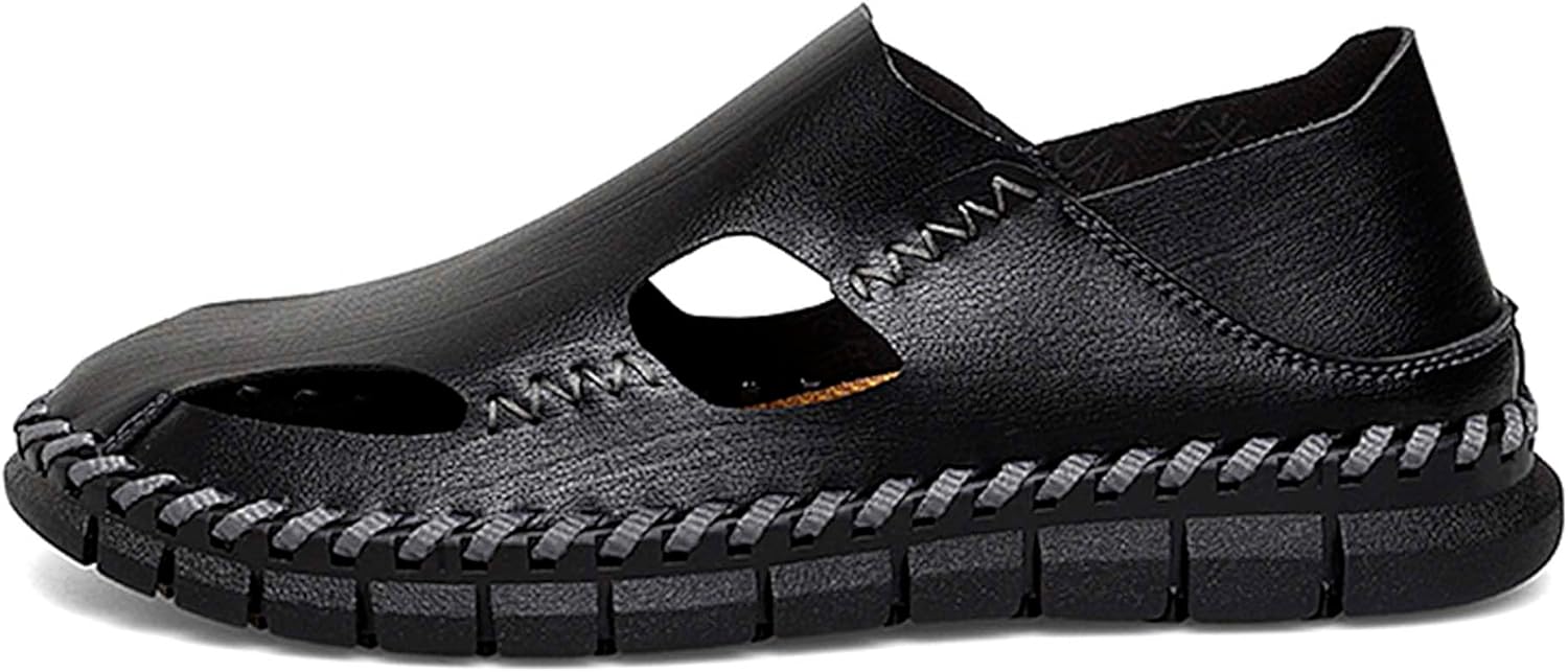 

Мужские кожаные сандалии Vtiao, ручная работа, римские сандалии, мужские босоножки, повседневные сандалии, мягкие и дышащие, противоскользящие, износоустойчивые, долговечные, черный