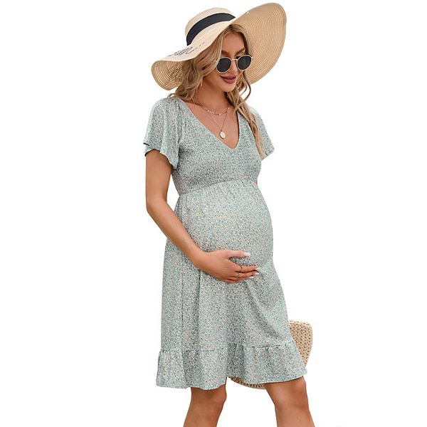 

Женское повседневное платье миди с цветочным принтом и рюшами для беременных Seoria, Brown Flowers On Green