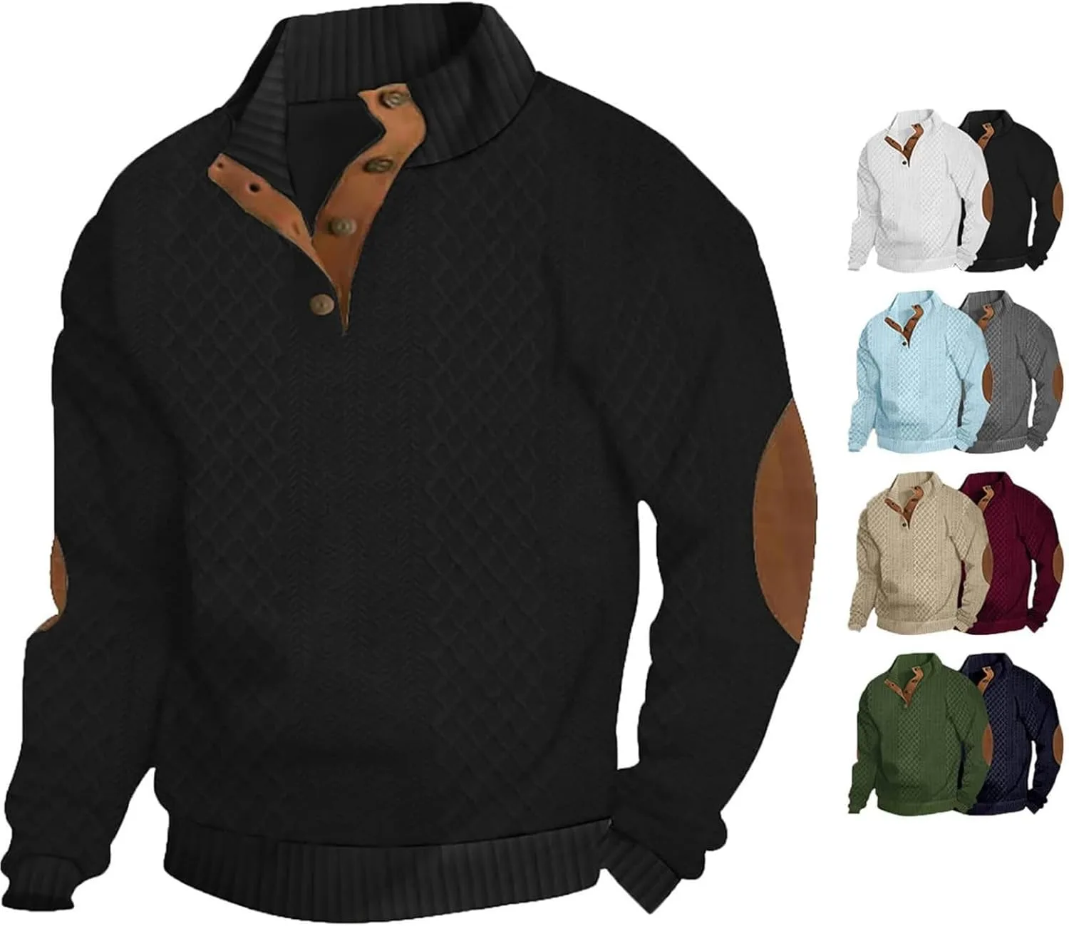 

Мужской свитер с кабельной вязкой и воротником хенли