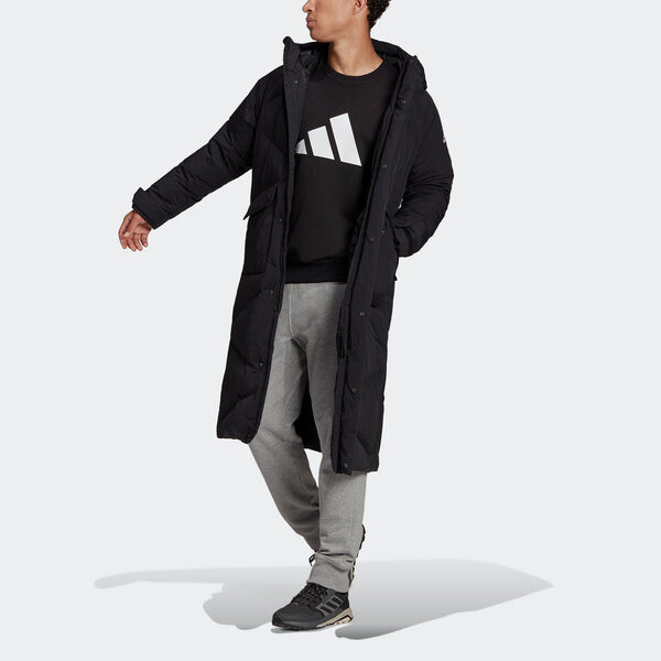 Пуховик adidas Big Baffle Coat Outdoor Sports Long Loose hooded down Jacket Black, черный — фото 2
