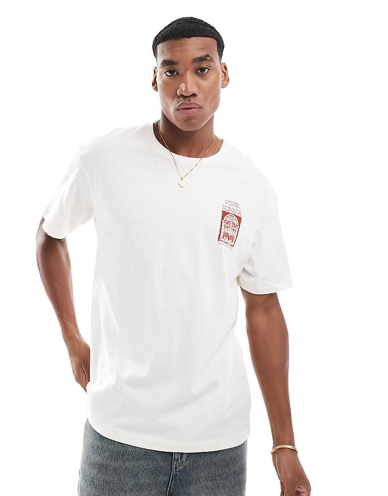 

Jack & Jones – футболка оверсайз бежевого цвета с принтом «Porta Romana»